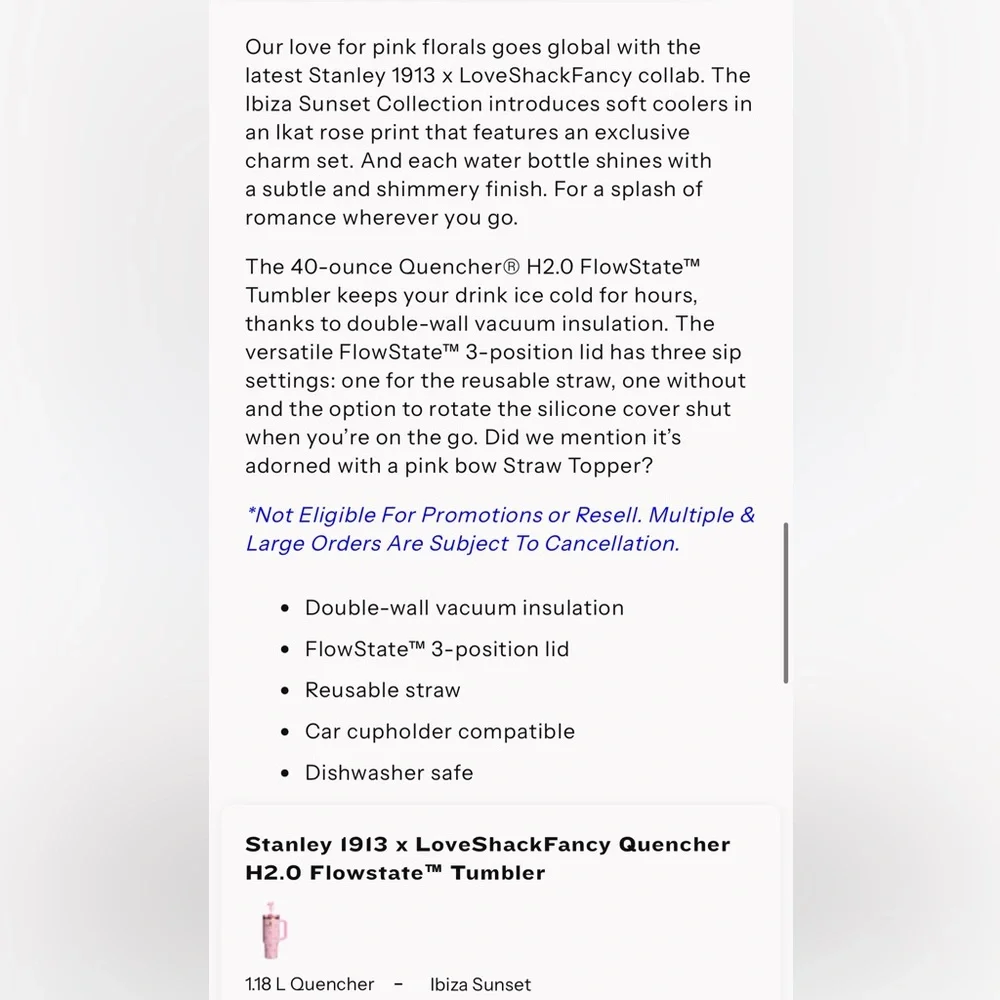 LoveShackFancy Pink Floral Tumbler 40oz - Picture 9 of 10